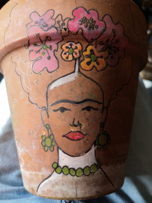 Volto di Frida Kahlo sul vaso